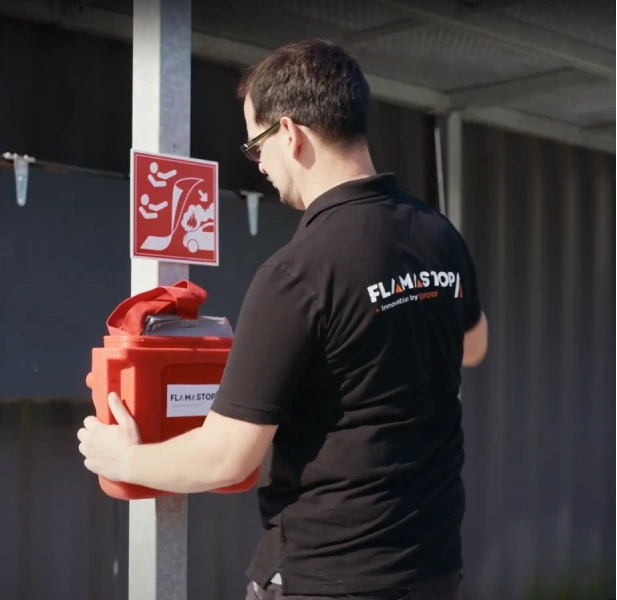 Flamastop employee check up fire cover install in a parking for prevention